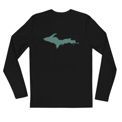 Michigan Upper Peninsula Fitted T-Shirt (w/ Copper Green UP Outline) | Men's Long Sleeve