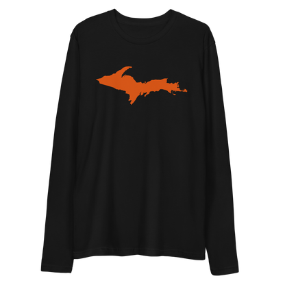 Michigan Upper Peninsula Fitted T-Shirt (w/ Orange UP Outline) | Men's Long Sleeve