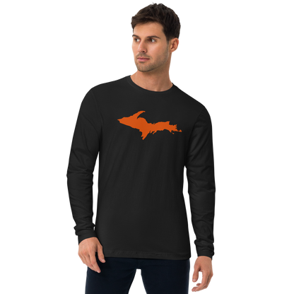 Michigan Upper Peninsula Fitted T-Shirt (w/ Orange UP Outline) | Men's Long Sleeve