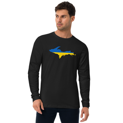 Michigan Upper Peninsula Long Sleeve T-Shirt (w/ Copper UP Outline) | Men's Fitted