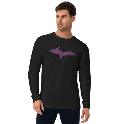 Michigan Upper Peninsula Long Sleeve T-Shirt (w/ Plum UP Outline) | Men's Fitted