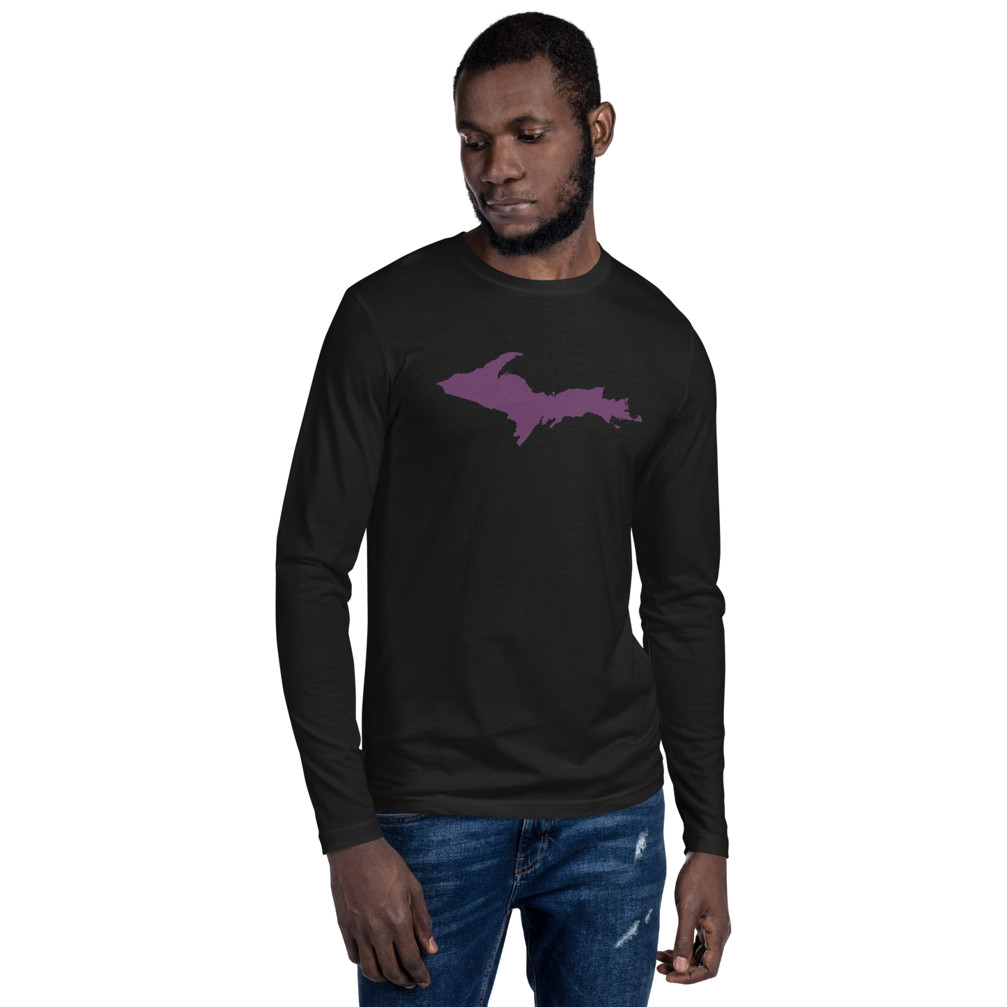 Michigan Upper Peninsula Long Sleeve T-Shirt (w/ Plum UP Outline) | Men's Fitted