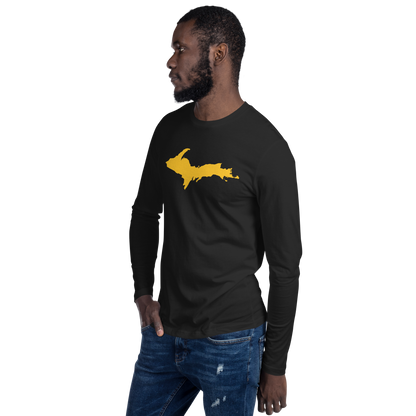 Michigan Upper Peninsula T-Shirt (w/ Gold UP Outline) | Men's Fitted Long Sleeve