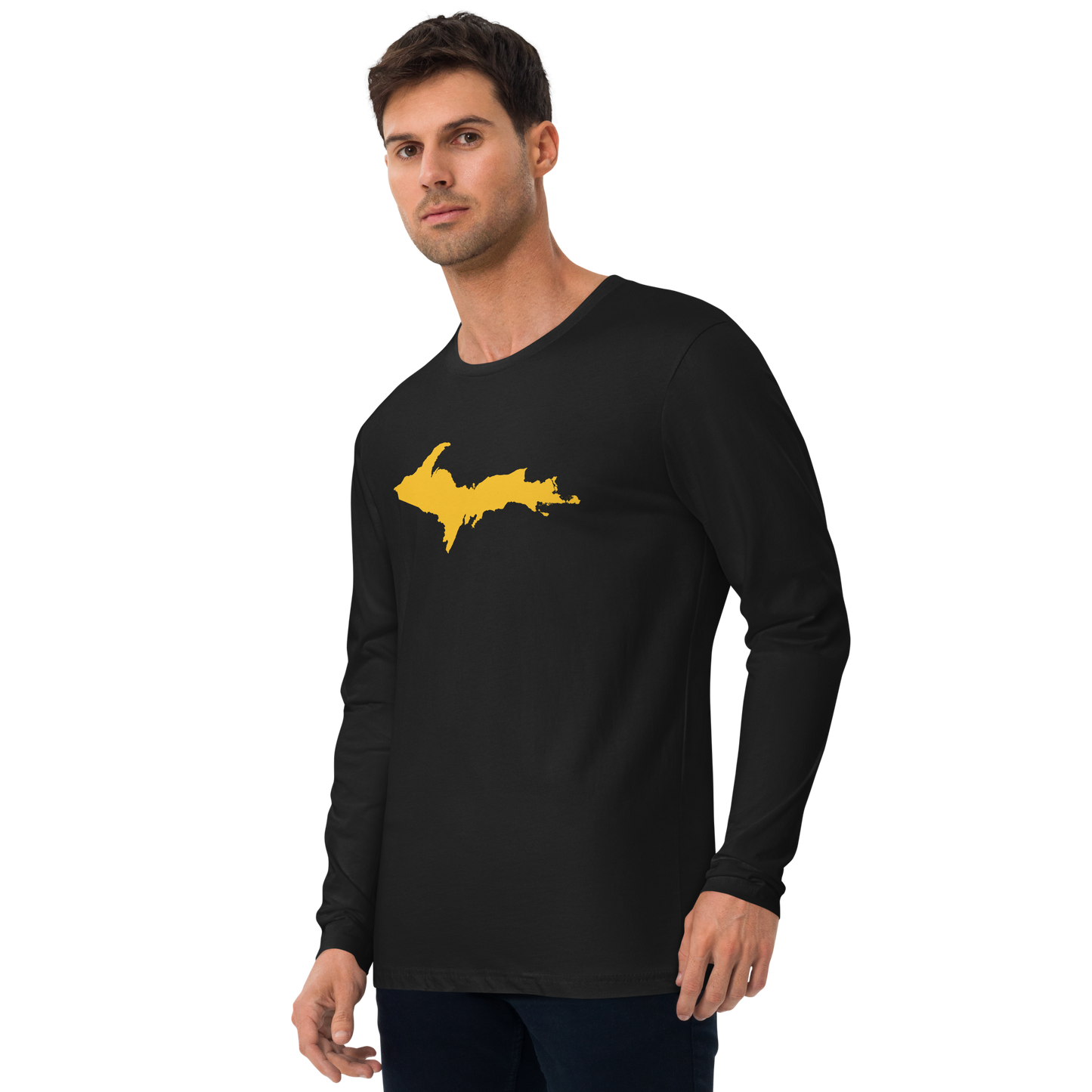 Michigan Upper Peninsula T-Shirt (w/ Gold UP Outline) | Men's Fitted Long Sleeve