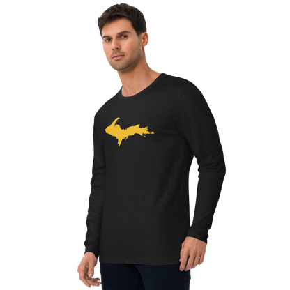 Michigan Upper Peninsula T-Shirt (w/ Gold UP Outline) | Men's Fitted Long Sleeve