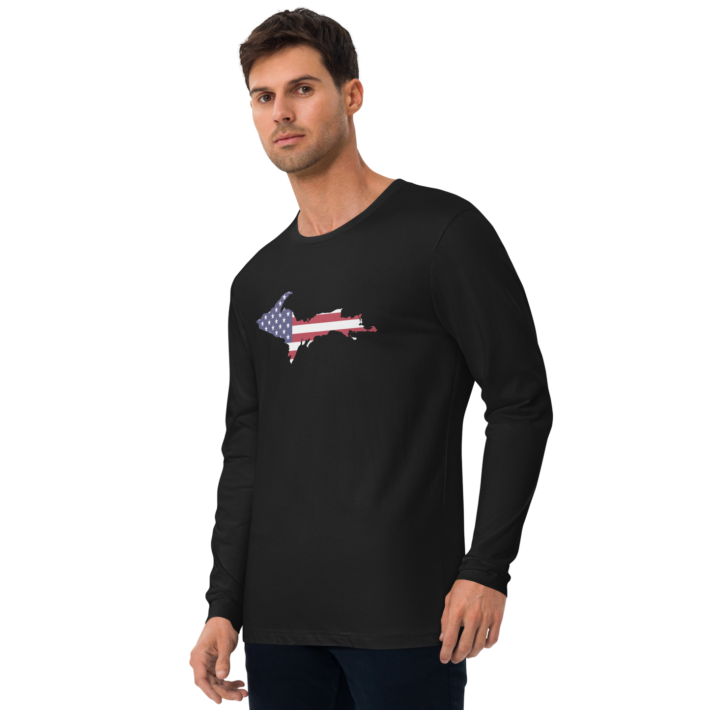 Michigan Upper Peninsula T-Shirt (w/ UP USA Flag) | Men's Fitted Long Sleeve