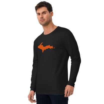 Michigan Upper Peninsula Fitted T-Shirt (w/ Orange UP Outline) | Men's Long Sleeve