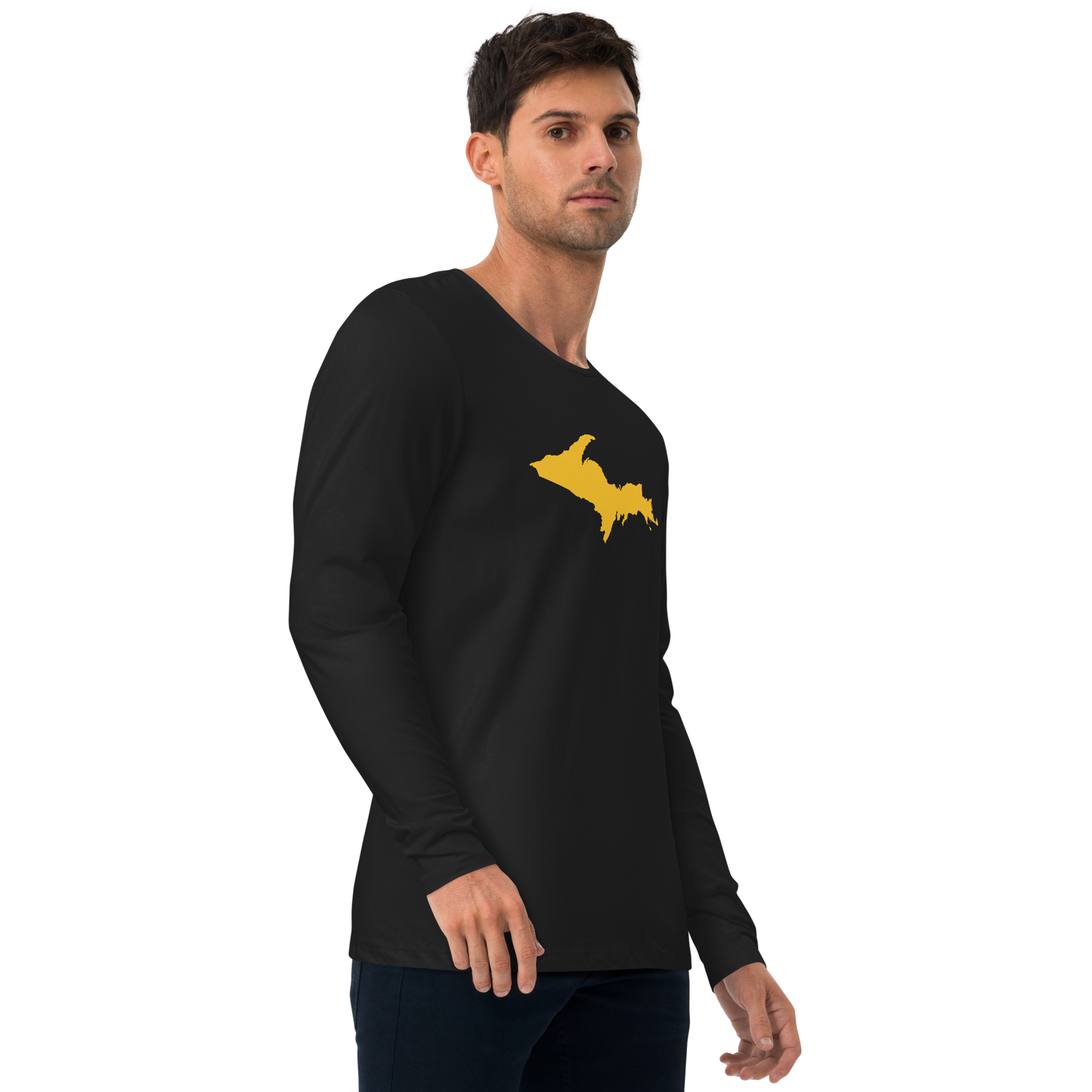 Michigan Upper Peninsula T-Shirt (w/ Gold UP Outline) | Men's Fitted Long Sleeve