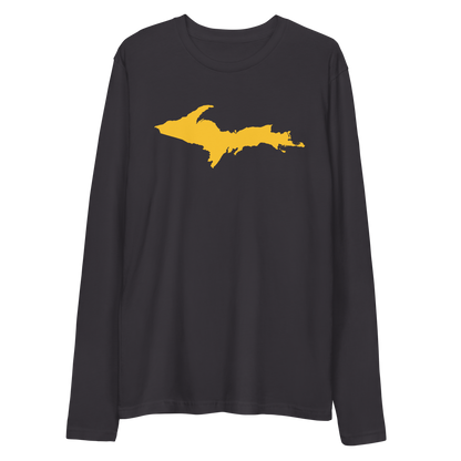 Michigan Upper Peninsula T-Shirt (w/ Gold UP Outline) | Men's Fitted Long Sleeve