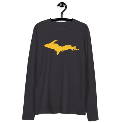 Michigan Upper Peninsula T-Shirt (w/ Gold UP Outline) | Men's Fitted Long Sleeve