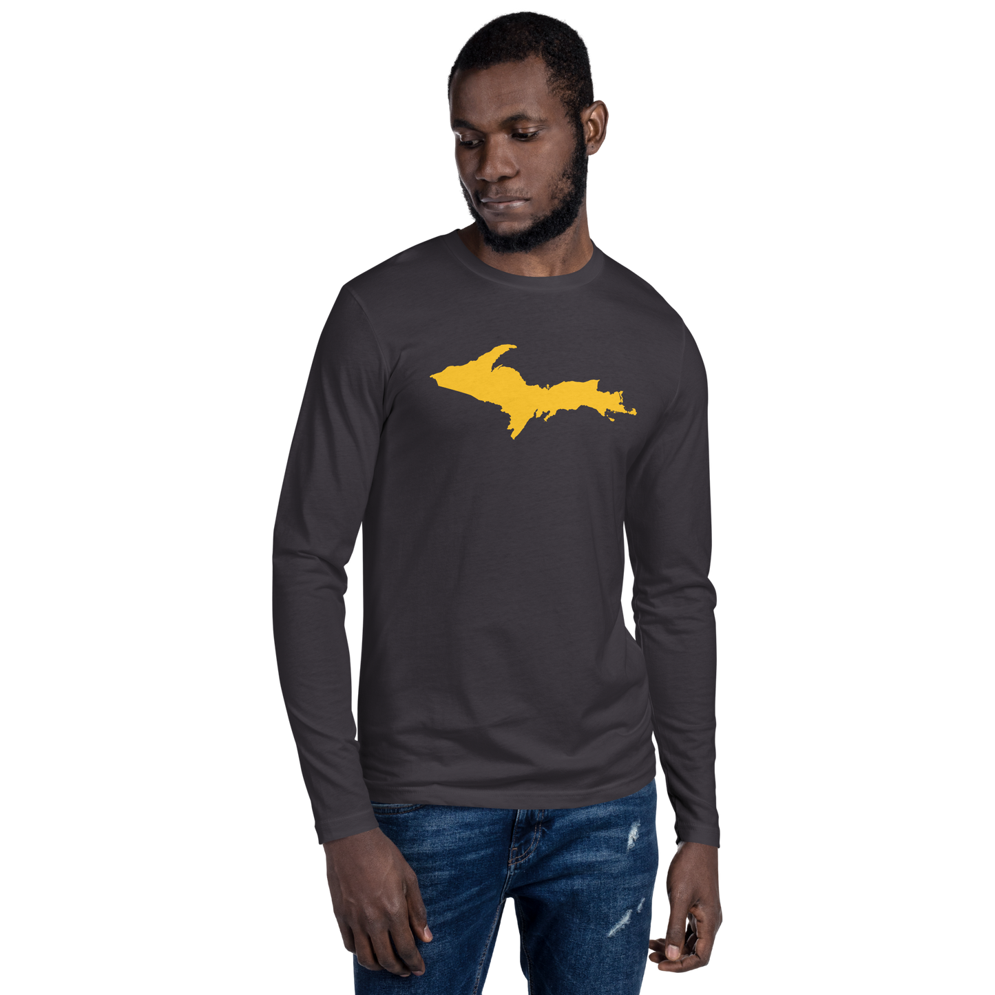 Michigan Upper Peninsula T-Shirt (w/ Gold UP Outline) | Men's Fitted Long Sleeve