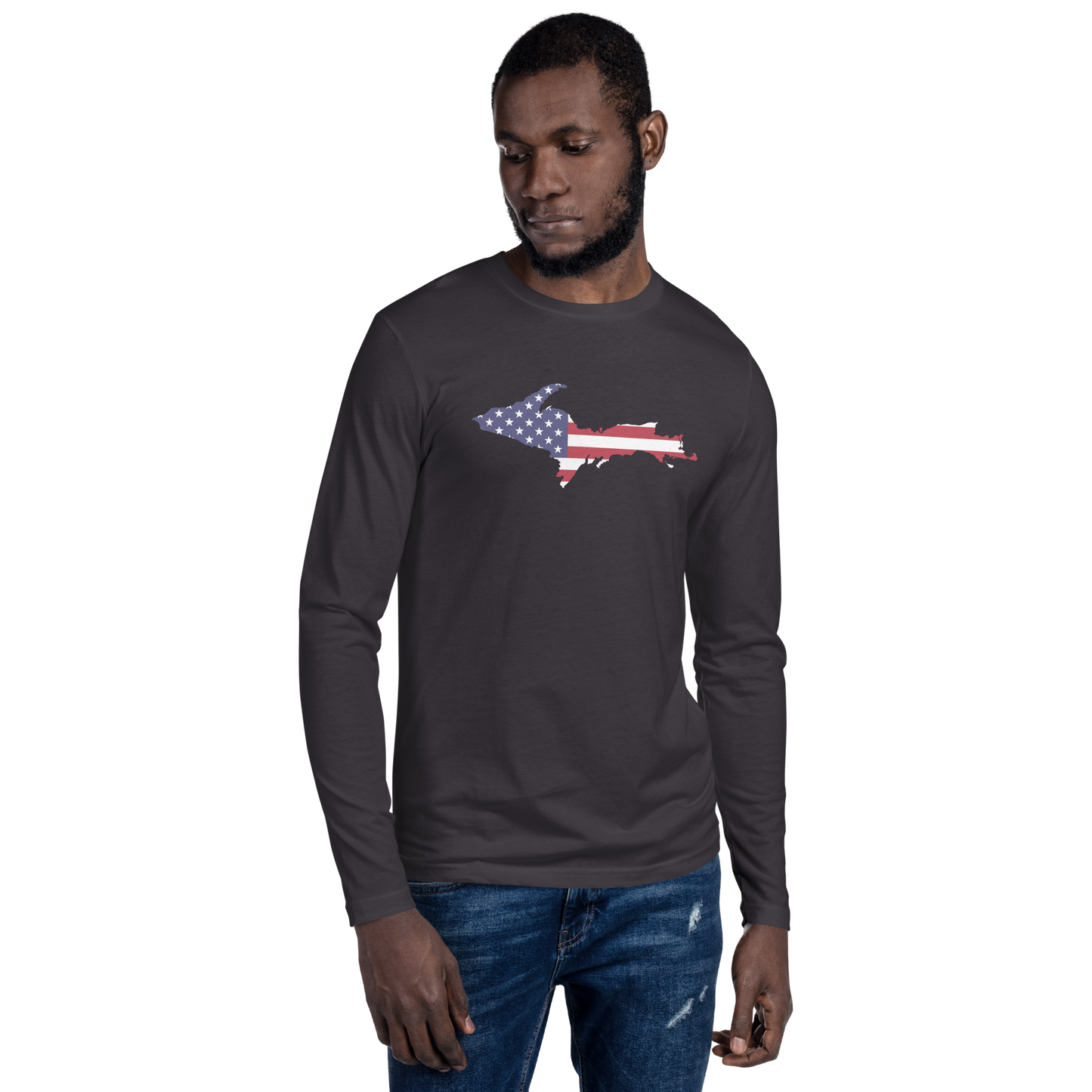 Michigan Upper Peninsula T-Shirt (w/ UP USA Flag) | Men's Fitted Long Sleeve