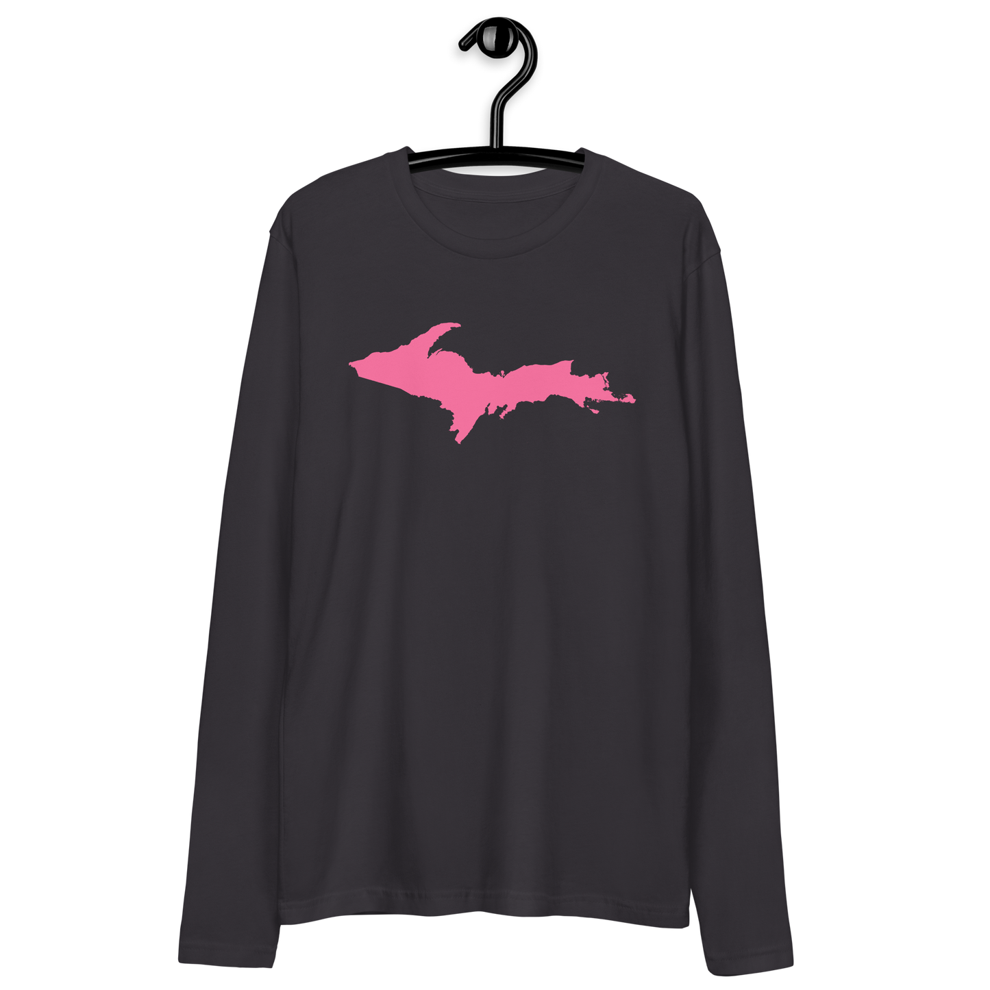 Michigan Upper Peninsula Fitted T-Shirt (w/ Pink UP Outline) | Men's Long Sleeve