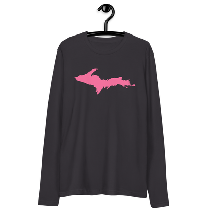 Michigan Upper Peninsula Fitted T-Shirt (w/ Pink UP Outline) | Men's Long Sleeve