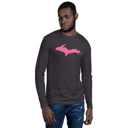 Michigan Upper Peninsula Fitted T-Shirt (w/ Pink UP Outline) | Men's Long Sleeve