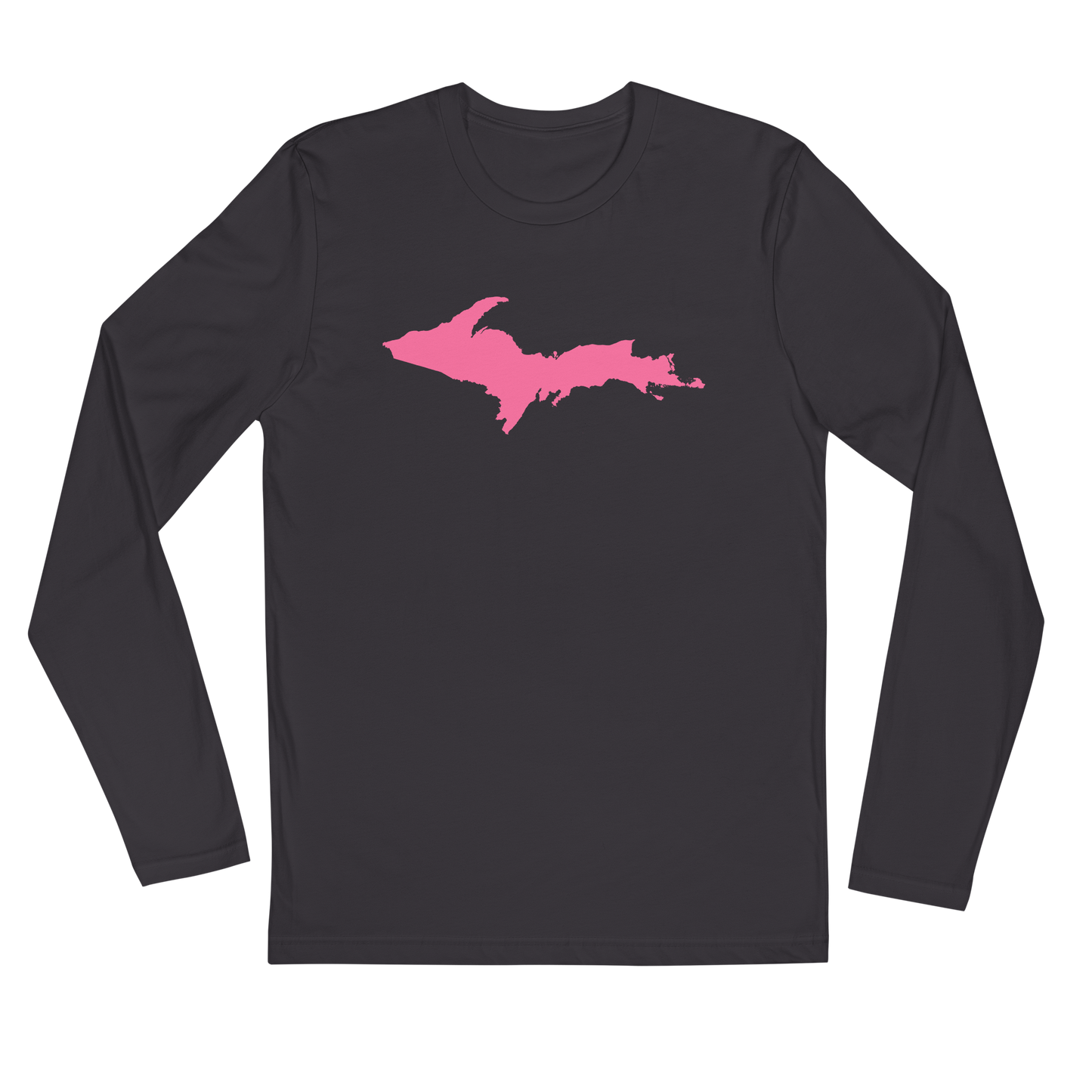 Michigan Upper Peninsula Fitted T-Shirt (w/ Pink UP Outline) | Men's Long Sleeve