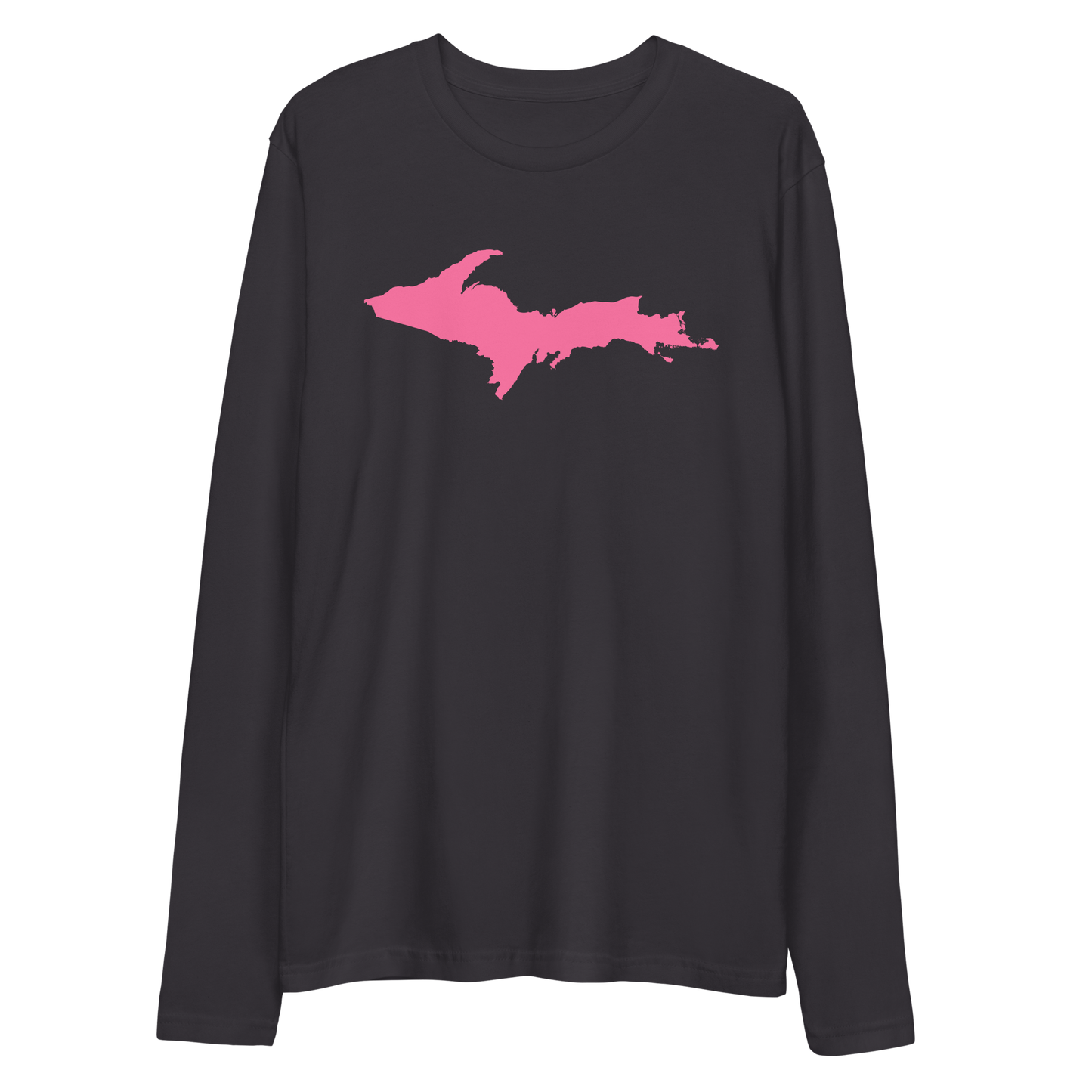 Michigan Upper Peninsula Fitted T-Shirt (w/ Pink UP Outline) | Men's Long Sleeve