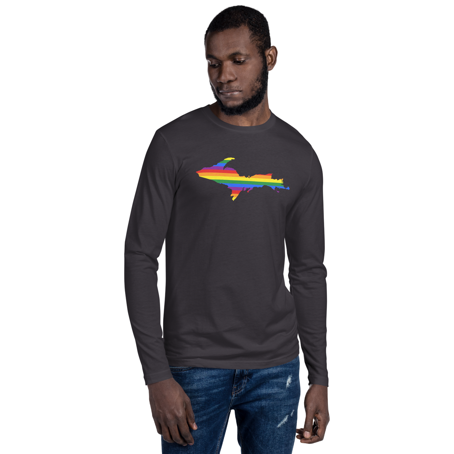 Michigan Upper Peninsula Fitted T-Shirt (w/ UP Pride Flag) | Men's Long Sleeve