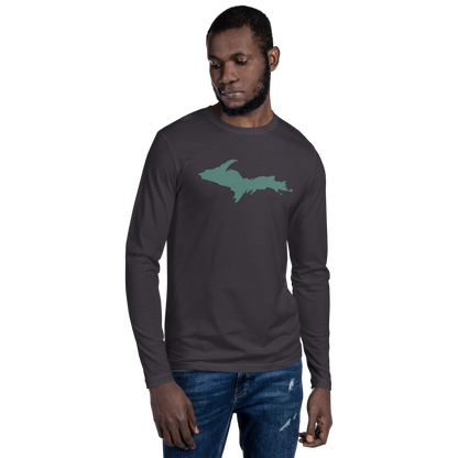 Michigan Upper Peninsula Fitted T-Shirt (w/ Copper Green UP Outline) | Men's Long Sleeve