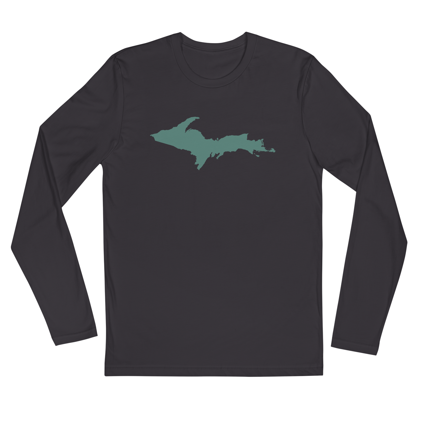 Michigan Upper Peninsula Fitted T-Shirt (w/ Copper Green UP Outline) | Men's Long Sleeve