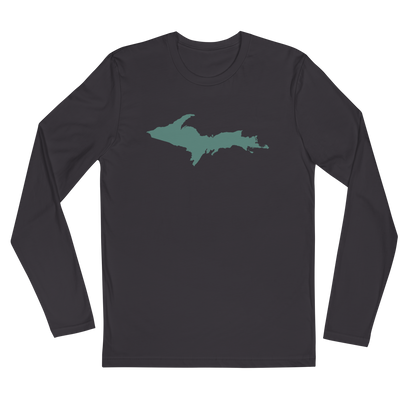 Michigan Upper Peninsula Fitted T-Shirt (w/ Copper Green UP Outline) | Men's Long Sleeve