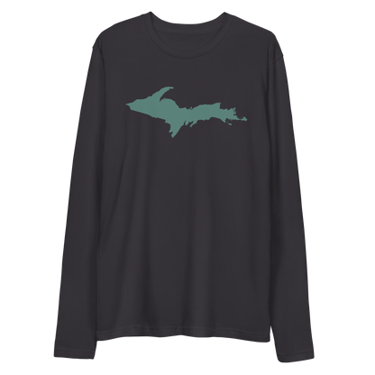 Michigan Upper Peninsula Fitted T-Shirt (w/ Copper Green UP Outline) | Men's Long Sleeve