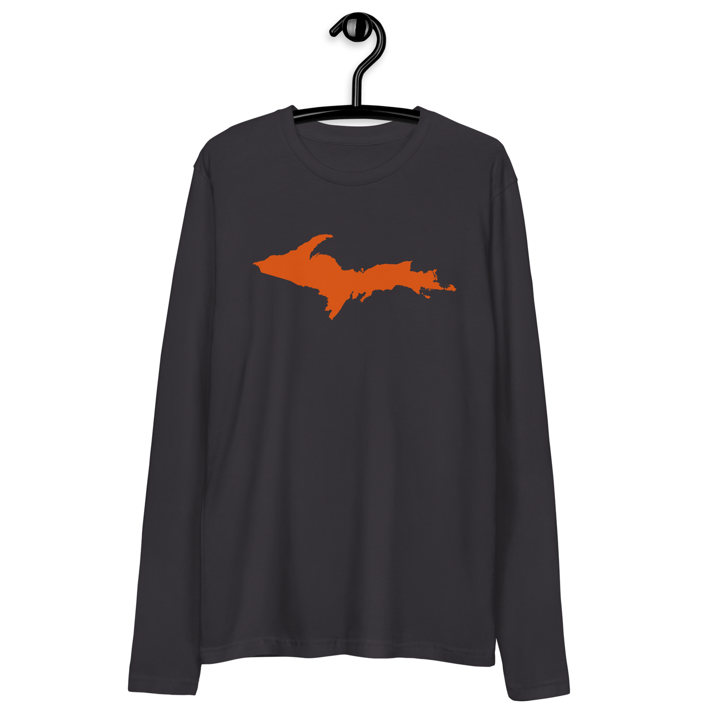 Michigan Upper Peninsula Fitted T-Shirt (w/ Orange UP Outline) | Men's Long Sleeve