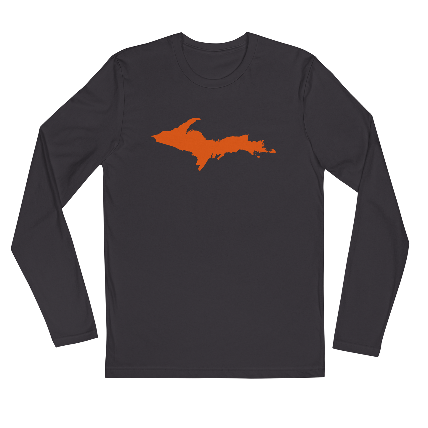 Michigan Upper Peninsula Fitted T-Shirt (w/ Orange UP Outline) | Men's Long Sleeve