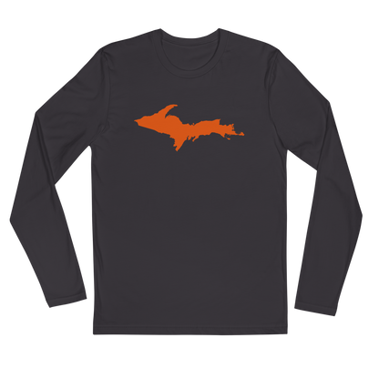 Michigan Upper Peninsula Fitted T-Shirt (w/ Orange UP Outline) | Men's Long Sleeve