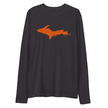 Michigan Upper Peninsula Fitted T-Shirt (w/ Orange UP Outline) | Men's Long Sleeve