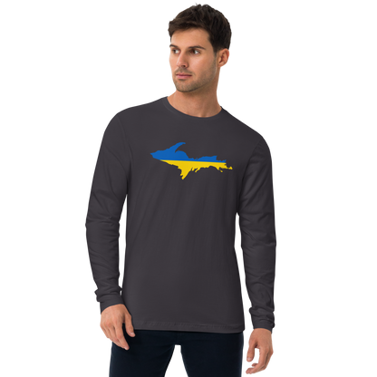 Michigan Upper Peninsula Long Sleeve T-Shirt (w/ Copper UP Outline) | Men's Fitted