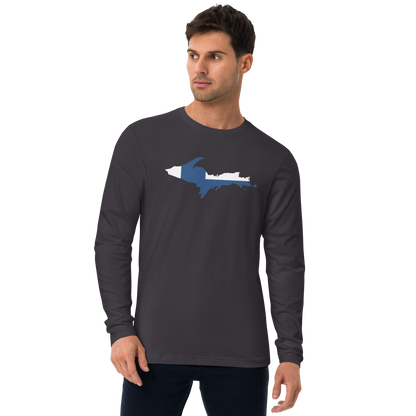 Michigan Upper Peninsula Long Sleeve T-Shirt (w/ UP Finland Flag) | Men's Fitted