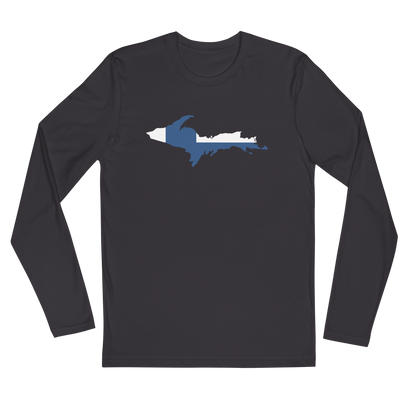 Michigan Upper Peninsula Long Sleeve T-Shirt (w/ UP Finland Flag) | Men's Fitted