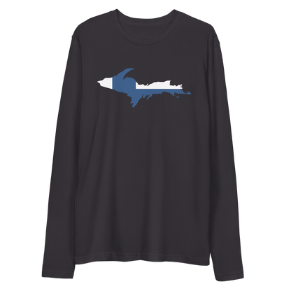 Michigan Upper Peninsula Long Sleeve T-Shirt (w/ UP Finland Flag) | Men's Fitted