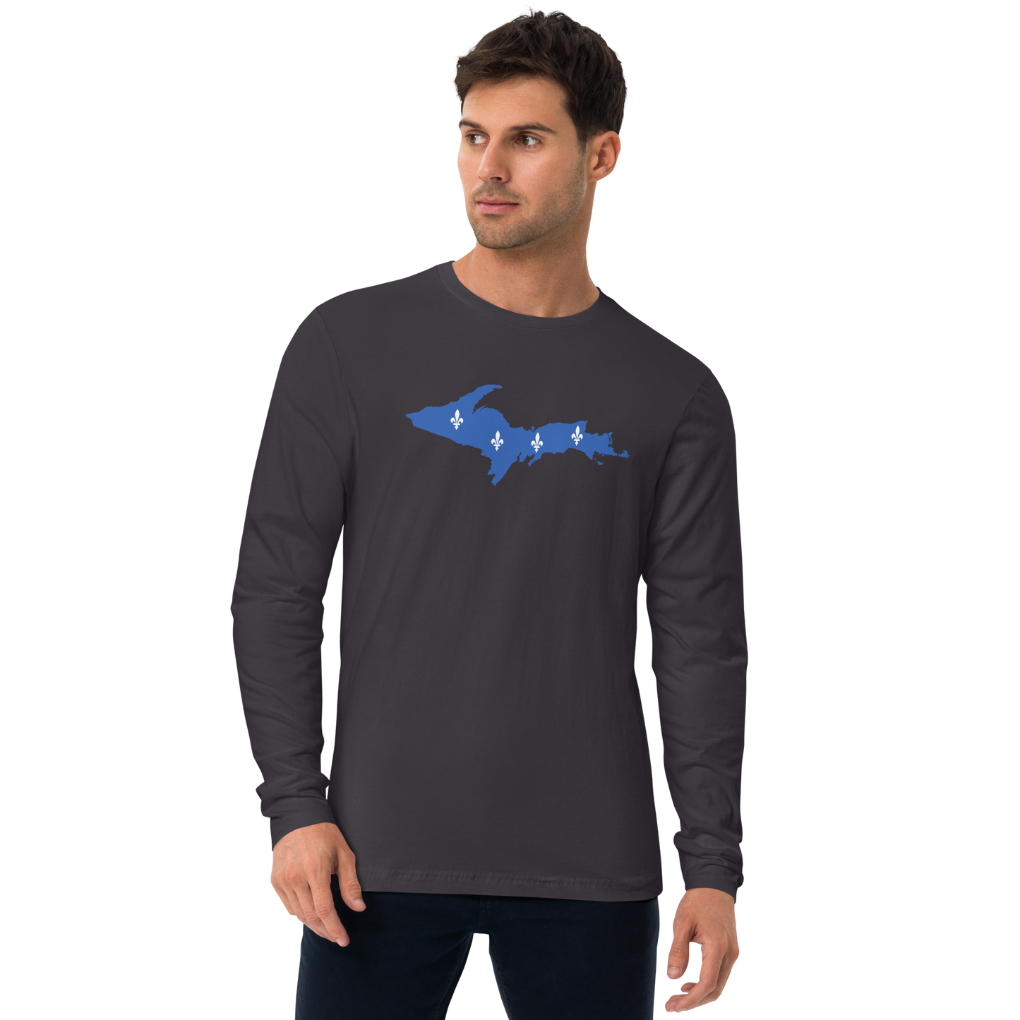 Michigan Upper Peninsula Long Sleeve T-Shirt (w/ UP Quebec Flag) | Men's Fitted