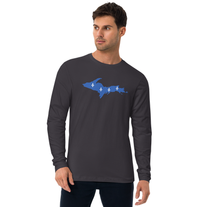 Michigan Upper Peninsula Long Sleeve T-Shirt (w/ UP Quebec Flag) | Men's Fitted