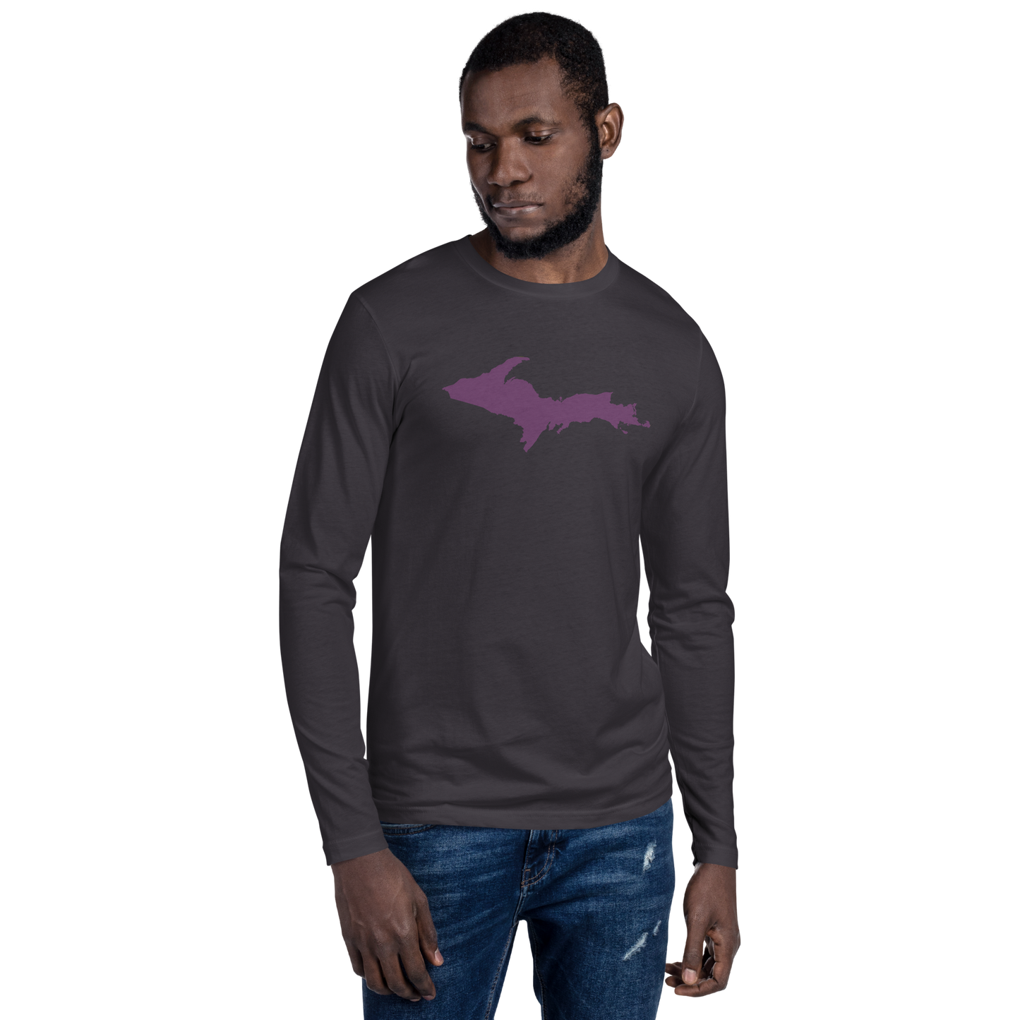 Michigan Upper Peninsula Long Sleeve T-Shirt (w/ Plum UP Outline) | Men's Fitted