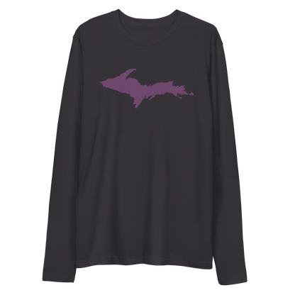 Michigan Upper Peninsula Long Sleeve T-Shirt (w/ Plum UP Outline) | Men's Fitted