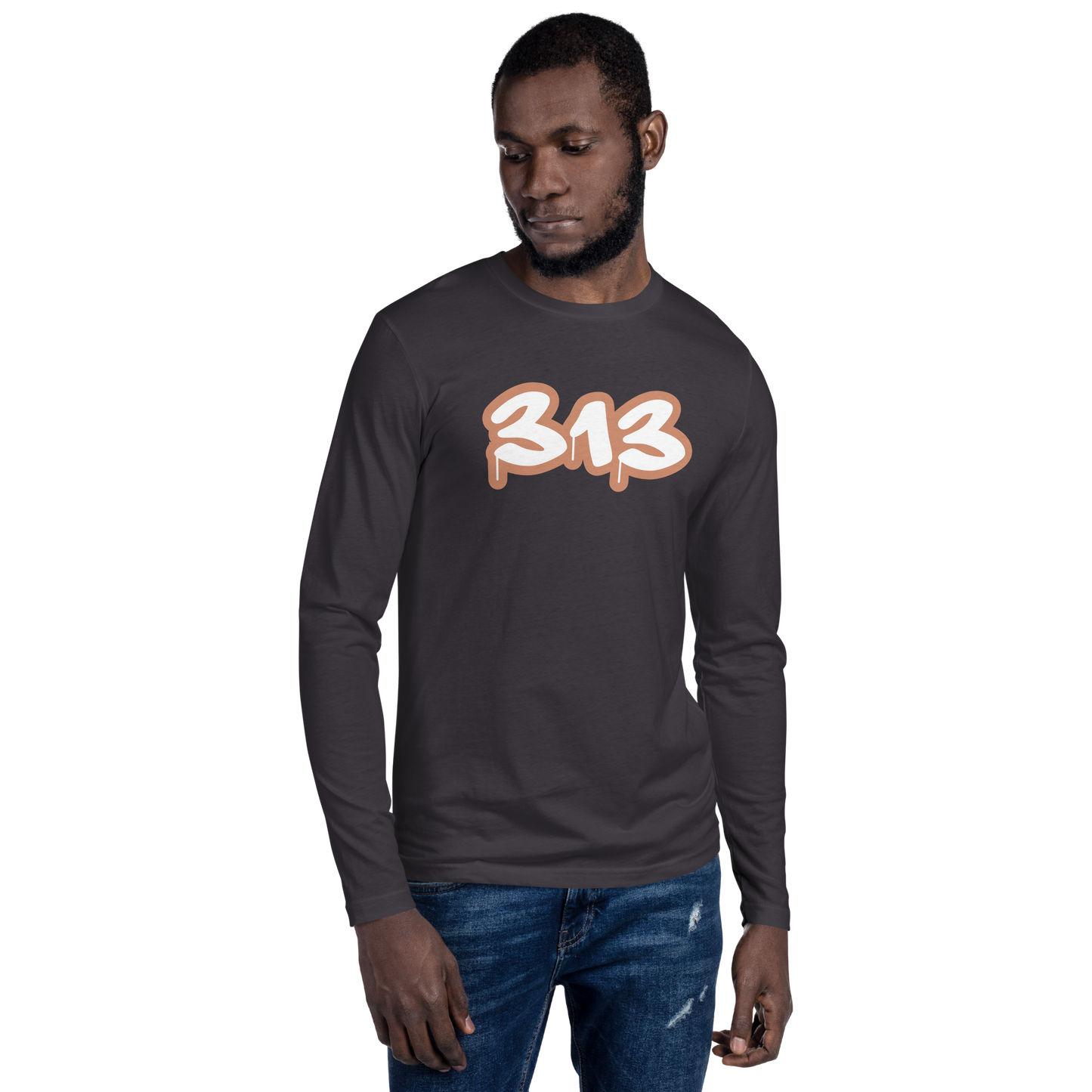 Detroit '313' Long Sleeve T-Shirt (Copper) | Men's Fitted