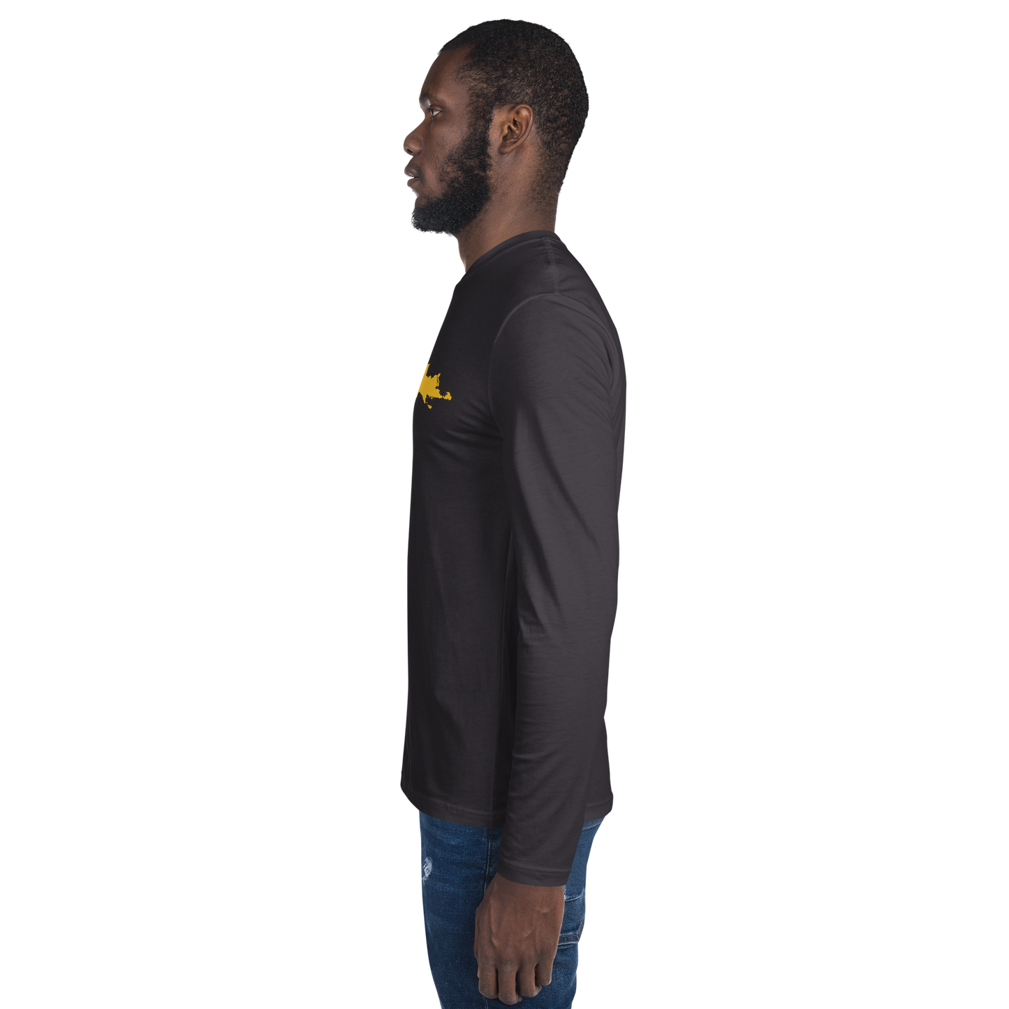 Michigan Upper Peninsula T-Shirt (w/ Gold UP Outline) | Men's Fitted Long Sleeve