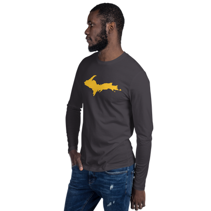 Michigan Upper Peninsula T-Shirt (w/ Gold UP Outline) | Men's Fitted Long Sleeve