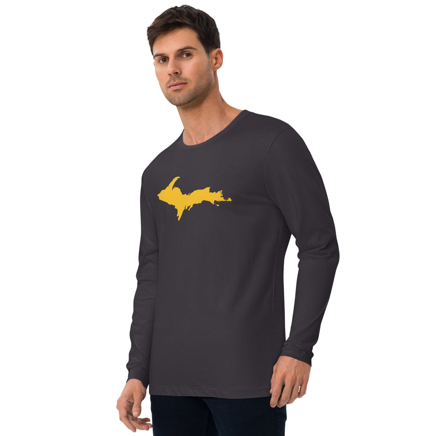 Michigan Upper Peninsula T-Shirt (w/ Gold UP Outline) | Men's Fitted Long Sleeve