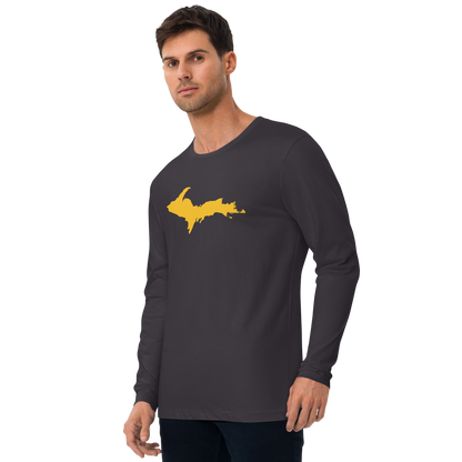 Michigan Upper Peninsula T-Shirt (w/ Gold UP Outline) | Men's Fitted Long Sleeve