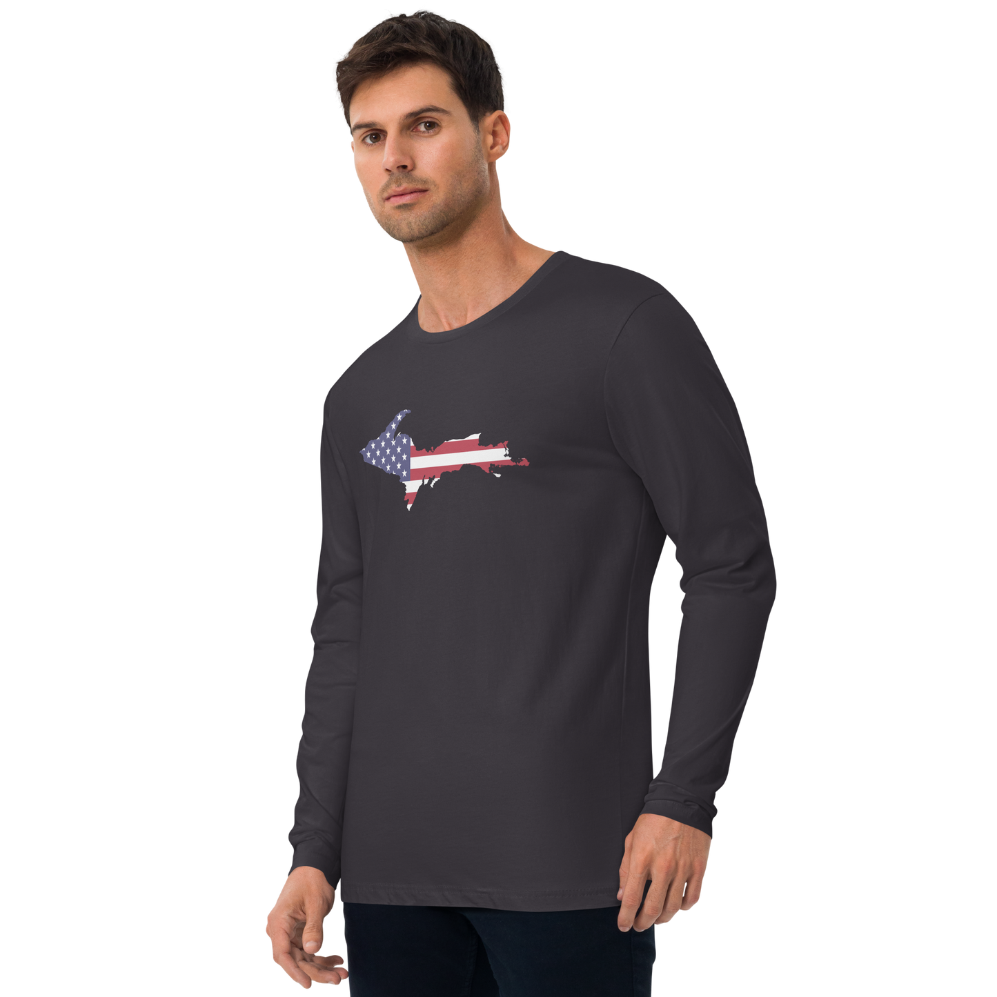 Michigan Upper Peninsula T-Shirt (w/ UP USA Flag) | Men's Fitted Long Sleeve