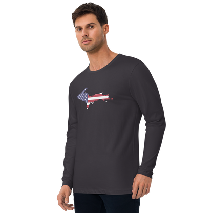 Michigan Upper Peninsula T-Shirt (w/ UP USA Flag) | Men's Fitted Long Sleeve