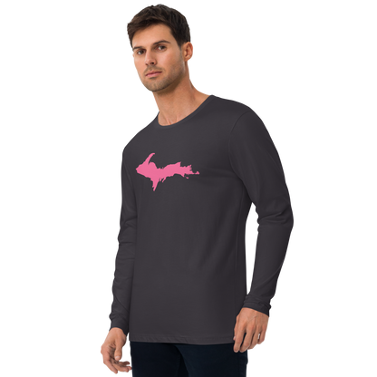 Michigan Upper Peninsula Fitted T-Shirt (w/ Pink UP Outline) | Men's Long Sleeve