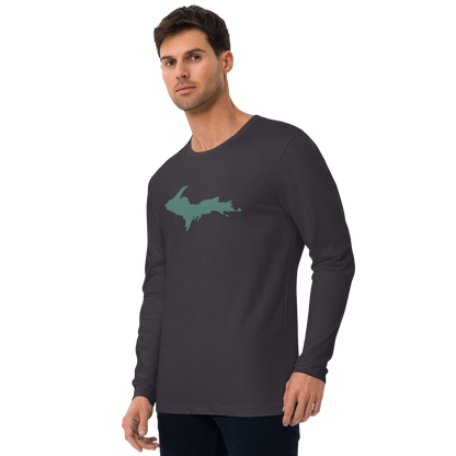 Michigan Upper Peninsula Fitted T-Shirt (w/ Copper Green UP Outline) | Men's Long Sleeve