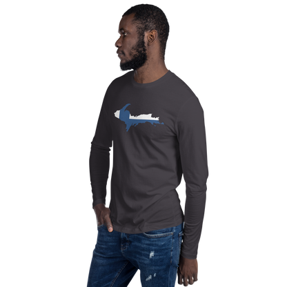 Michigan Upper Peninsula Long Sleeve T-Shirt (w/ UP Finland Flag) | Men's Fitted