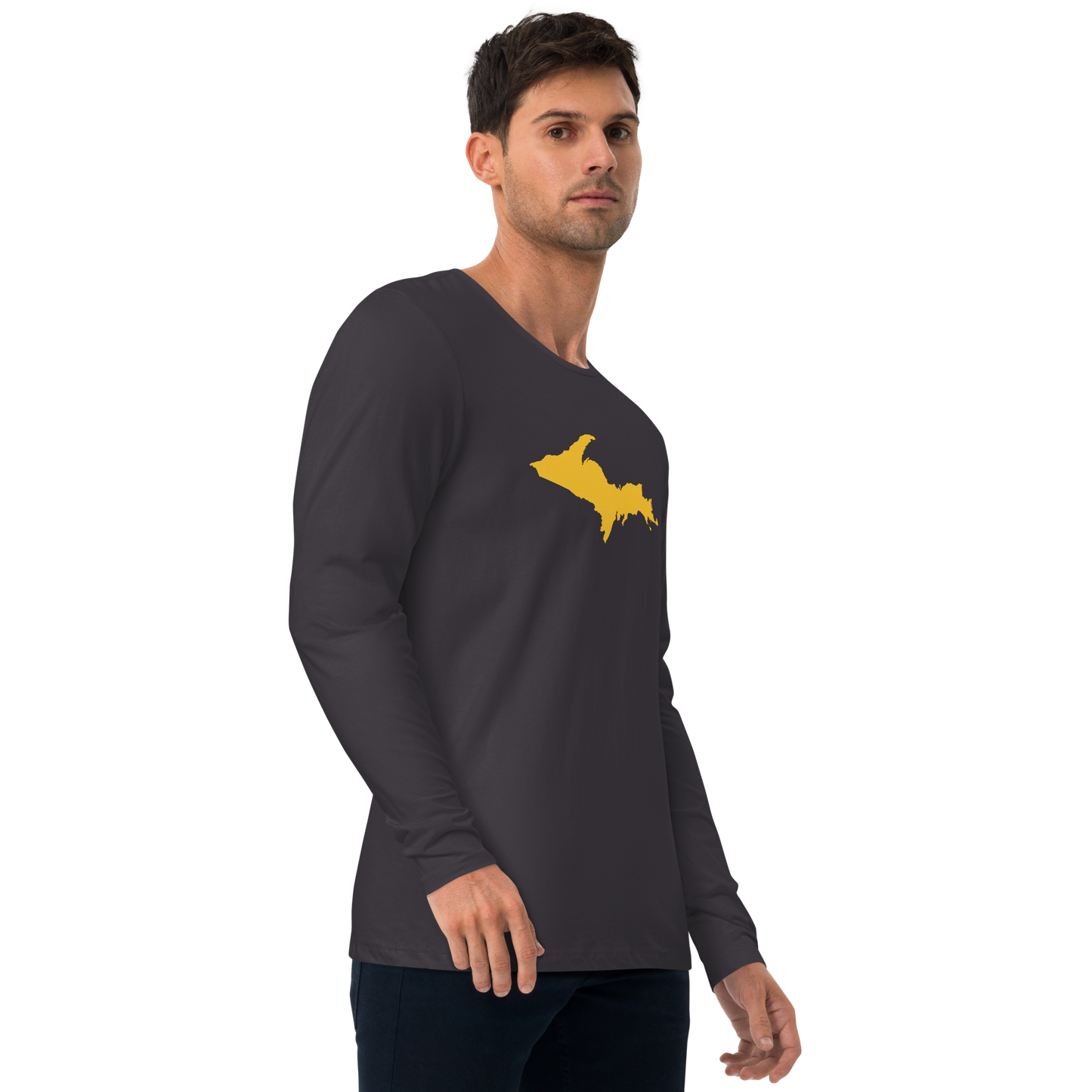 Michigan Upper Peninsula T-Shirt (w/ Gold UP Outline) | Men's Fitted Long Sleeve