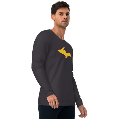 Michigan Upper Peninsula T-Shirt (w/ Gold UP Outline) | Men's Fitted Long Sleeve